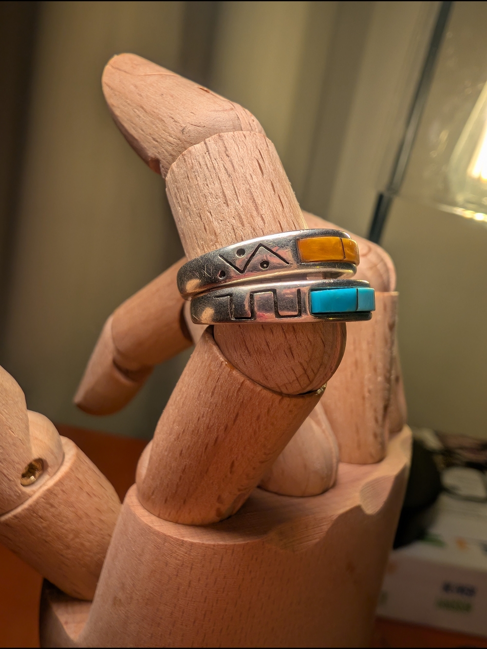 Carolyn Pollack Sterling Turquoise & Coral Ring Stack Size 8.5 - Picture 2 of 3
